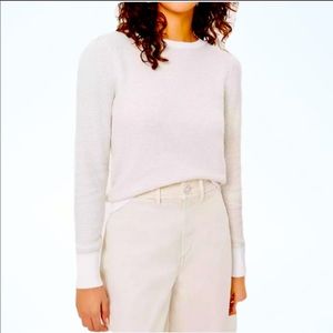 LOFT Herring Bone Subtle Puff Sleeve Sweater
